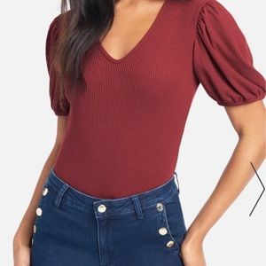 Bebe NWT $49 ribbed puffed sleeve knit stretch top sz Small women’s